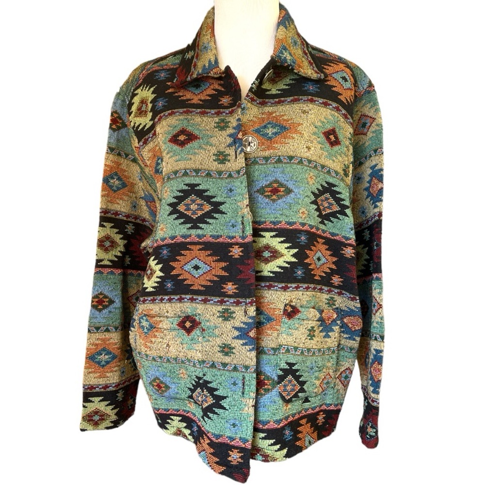 Jane Ashley Vintage “90’s” Look Aztec Design Tapestry Cotton Blend Jacke…
